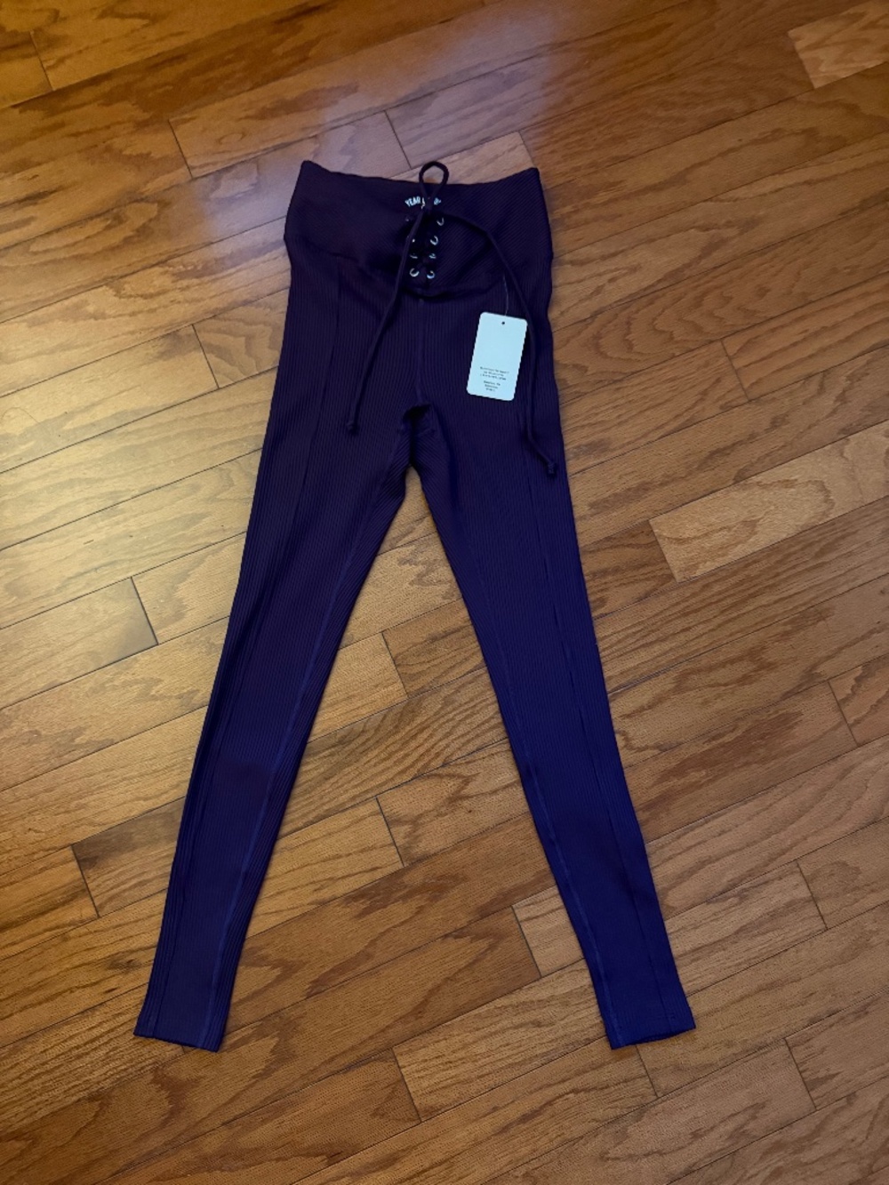 Purple Lace-Waist Ribbed Year-of-Ours Leggings
